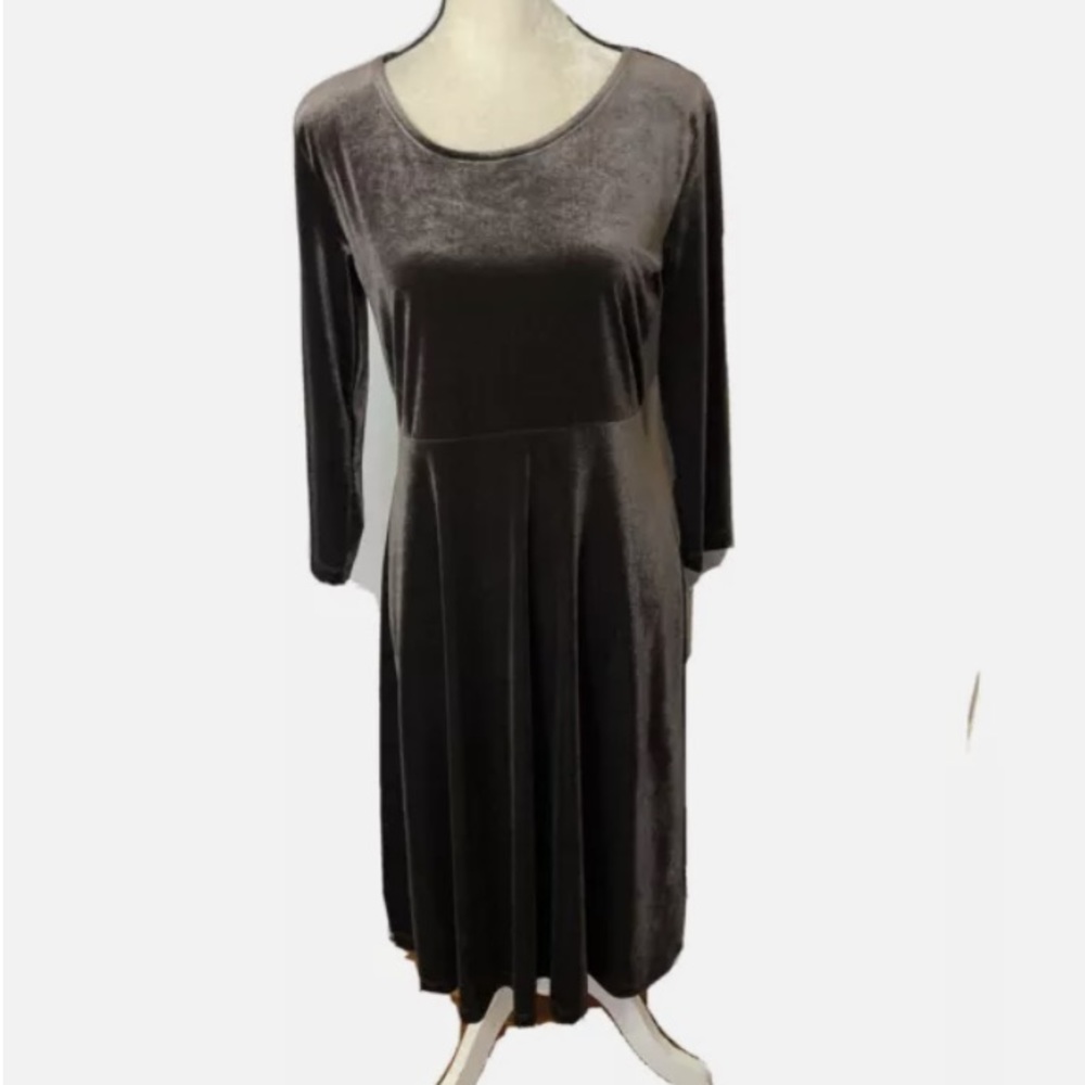10-5 LANDS END Chocolate Brown Dress Stretch Velour Velvet Fit Flare Small